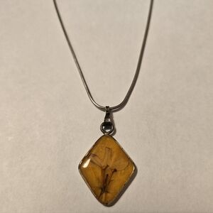 Sterling Silver Necklace with Amber Resign Pendant